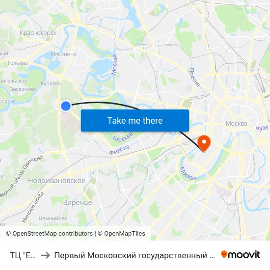 ТЦ "Европарк" to Первый Московский государственный медицинский университет им. И. М. Сеченова map