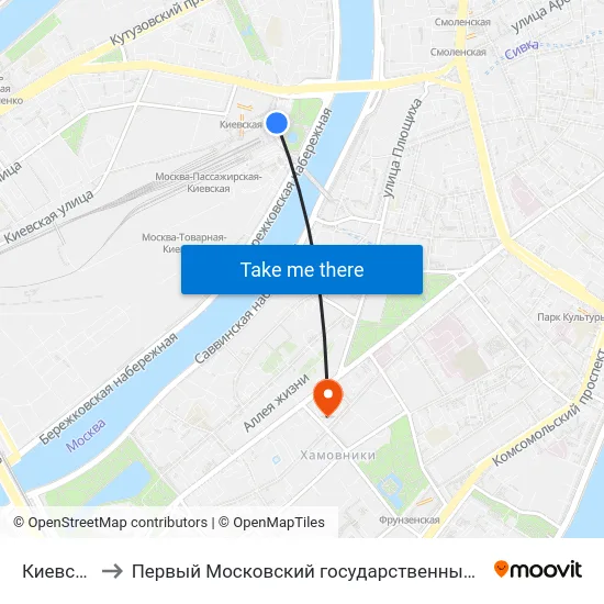 Киевский вокзал to Первый Московский государственный медицинский университет им. И. М. Сеченова map