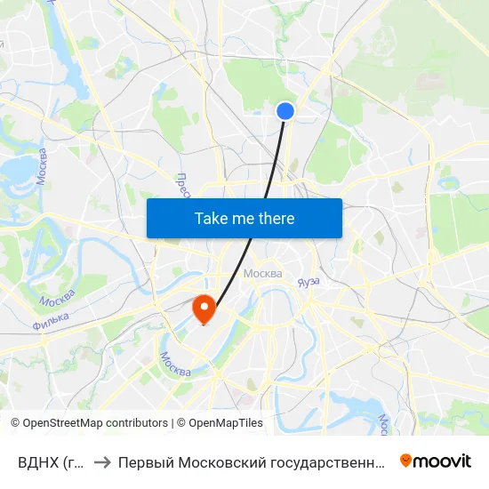 ВДНХ (главный вход) to Первый Московский государственный медицинский университет им. И. М. Сеченова map