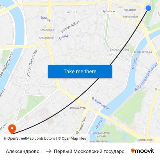 Александровский Сад (Aleksandrovsky Sad) to Первый Московский государственный медицинский университет им. И. М. Сеченова map