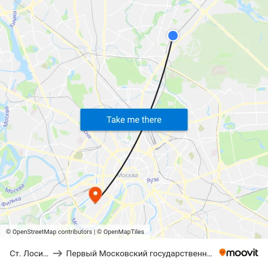 Ст. Лосиноостровская to Первый Московский государственный медицинский университет им. И. М. Сеченова map