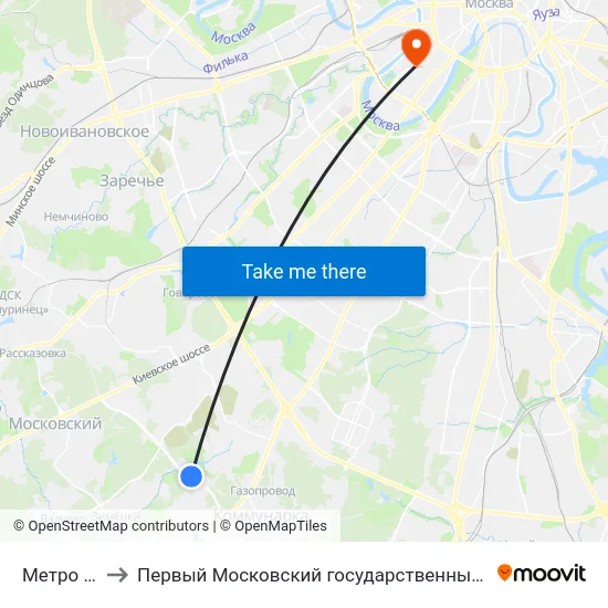 Метро "Прокшино" to Первый Московский государственный медицинский университет им. И. М. Сеченова map