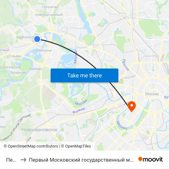 Пенягино to Первый Московский государственный медицинский университет им. И. М. Сеченова map