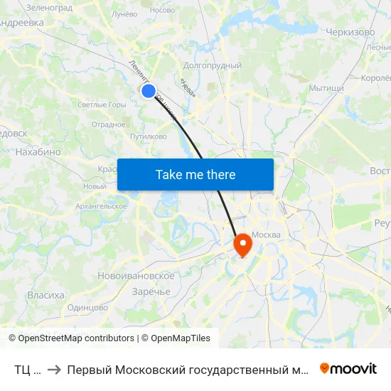 ТЦ "Мега" to Первый Московский государственный медицинский университет им. И. М. Сеченова map