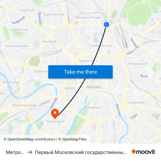 Метро "Рижская" to Первый Московский государственный медицинский университет им. И. М. Сеченова map