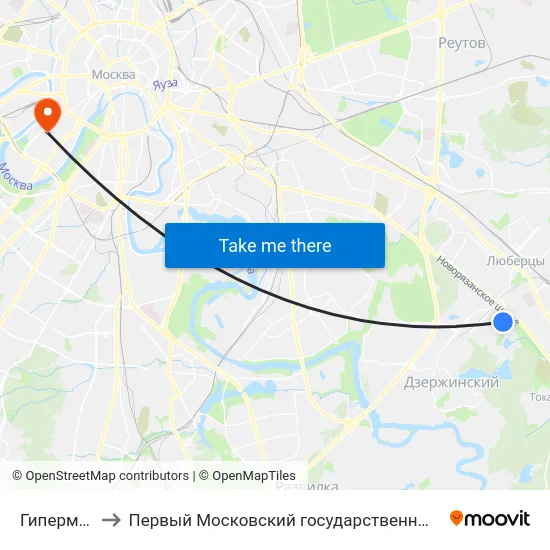 Гипермаркет Глобус to Первый Московский государственный медицинский университет им. И. М. Сеченова map