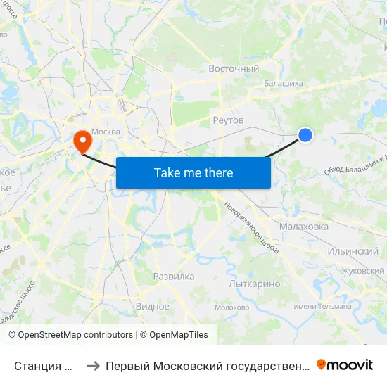 Станция Железнодорожная to Первый Московский государственный медицинский университет им. И. М. Сеченова map