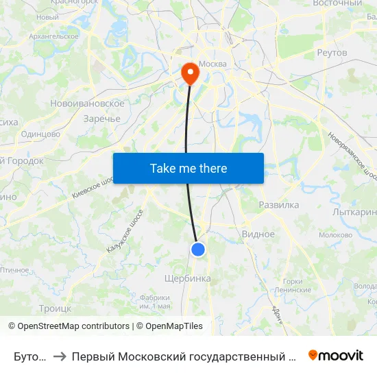 Бутово-Парк to Первый Московский государственный медицинский университет им. И. М. Сеченова map