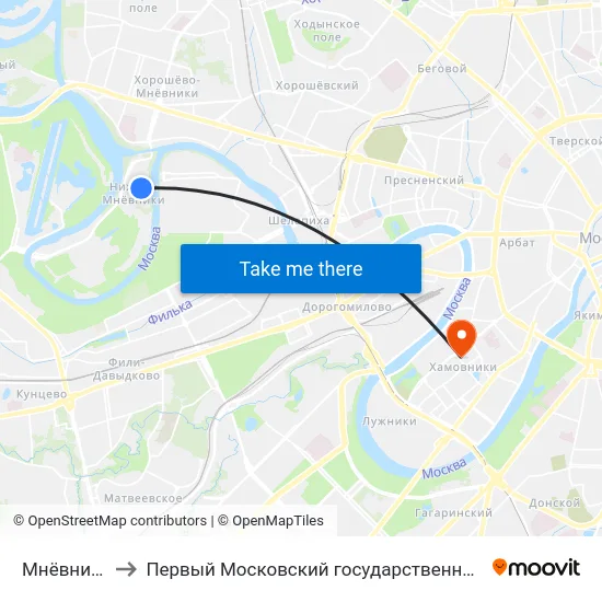 Мнёвники (Mnyovniki) to Первый Московский государственный медицинский университет им. И. М. Сеченова map