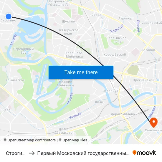 Строгино (Strogino) to Первый Московский государственный медицинский университет им. И. М. Сеченова map