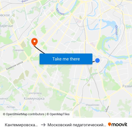 Кантемировская (Kantemirovskaya) to Московский педагогический государственный университет map