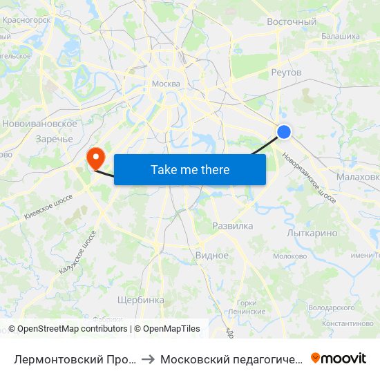 Лермонтовский Проспект (Lermontovsky Prospekt) to Московский педагогический государственный университет map