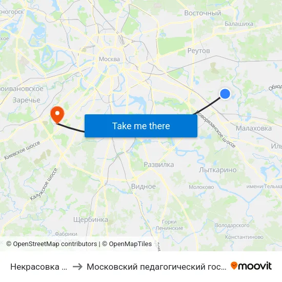 Некрасовка (Nekrasovka) to Московский педагогический государственный университет map