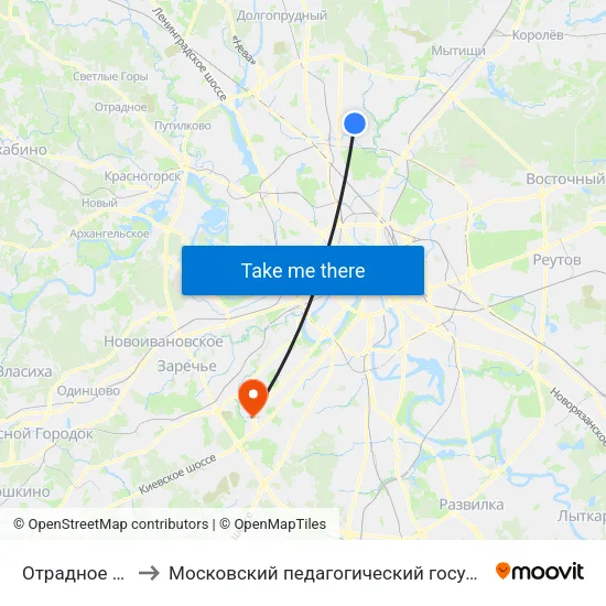 Отрадное (Otradnoe) to Московский педагогический государственный университет map