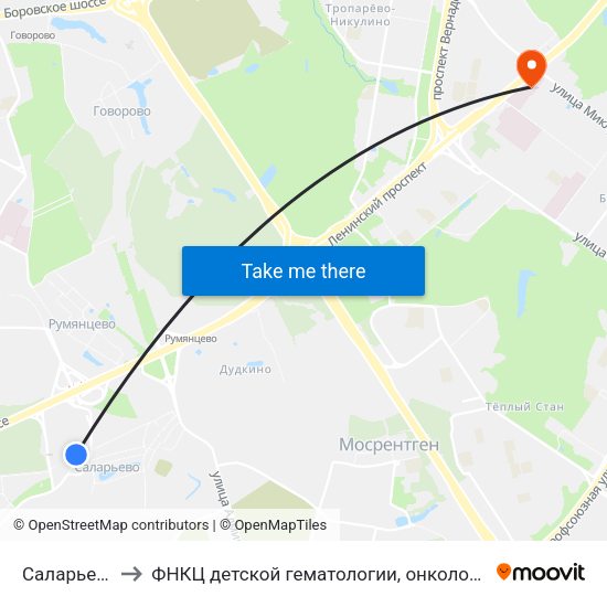 Саларьево (Salaryevo) to ФНКЦ детской гематологии, онкологии и иммунологии имени Дмитрия Рогачева map