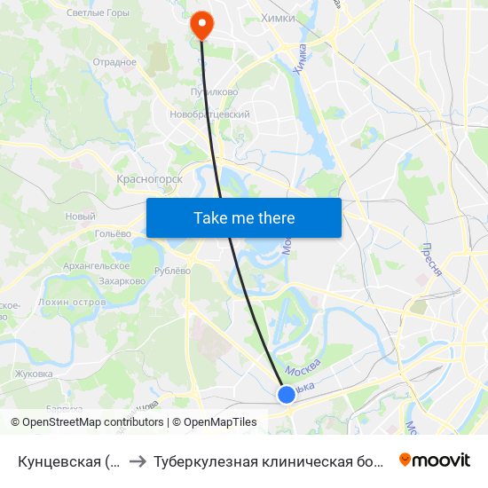 Кунцевская (Kuntsevskaya) to Туберкулезная клиническая больница № 3 им. Г.А.Захарьина map