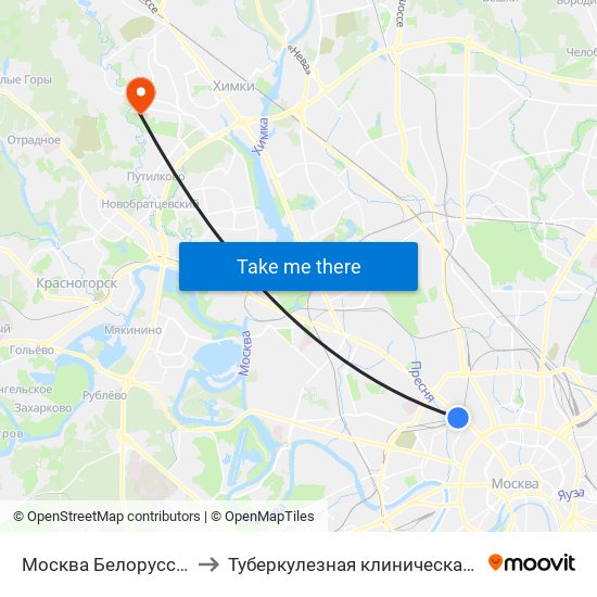 Москва Белорусская (Belorussky Station) to Туберкулезная клиническая больница № 3 им. Г.А.Захарьина map