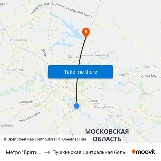 Метро "Братиславская" to Пушкинская центральная больница им. Розанова map