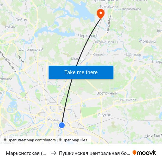 Марксистская (Marksistskaya) to Пушкинская центральная больница им. Розанова map