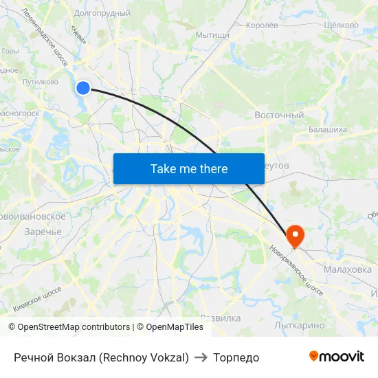 Речной Вокзал (Rechnoy Vokzal) to Торпедо map