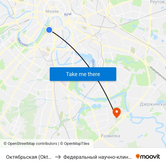 Октябрьская (Oktyabrskaya) to Федеральный научно-клинический центр map