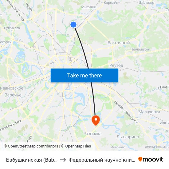 Бабушкинская (Babushkinskaya) to Федеральный научно-клинический центр map