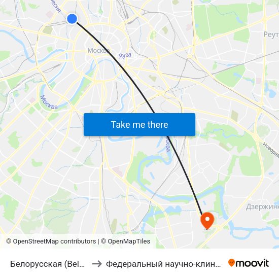 Белорусская (Belorusskaya) to Федеральный научно-клинический центр map