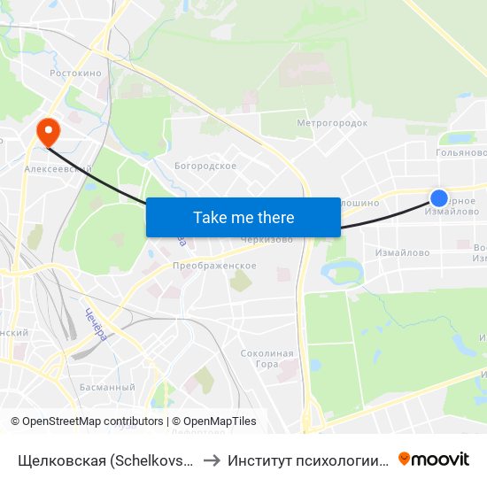 Щелковская (Schelkovskaya) to Институт психологии РАН map