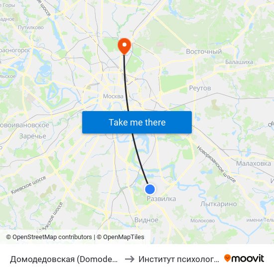 Домодедовская (Domodedovskaya) to Институт психологии РАН map