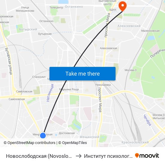 Новослободская (Novoslobodskaya) to Институт психологии РАН map