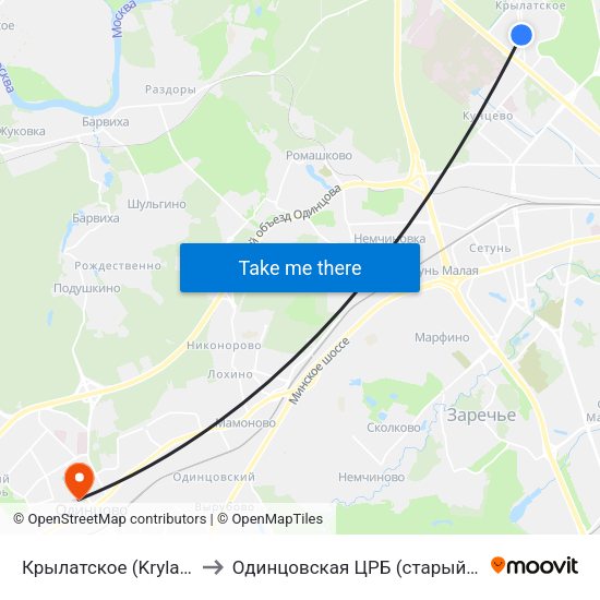Крылатское (Krylatskoe) to Одинцовская ЦРБ (старый корпус) map