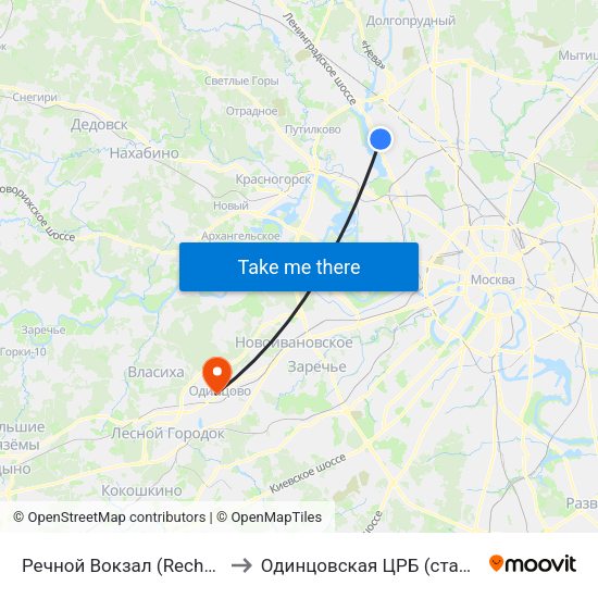 Речной Вокзал (Rechnoy Vokzal) to Одинцовская ЦРБ (старый корпус) map