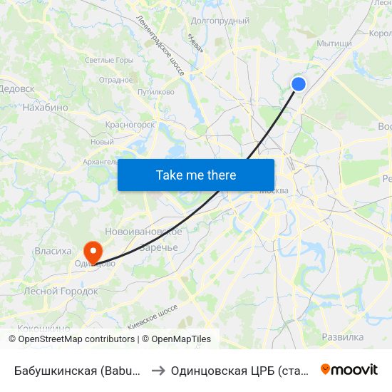 Бабушкинская (Babushkinskaya) to Одинцовская ЦРБ (старый корпус) map