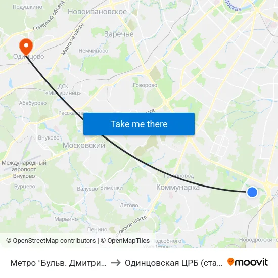 Метро "Бульв. Дмитрия Донского" to Одинцовская ЦРБ (старый корпус) map