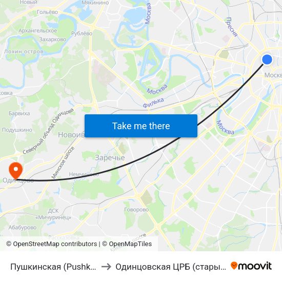 Пушкинская (Pushkinskaya) to Одинцовская ЦРБ (старый корпус) map