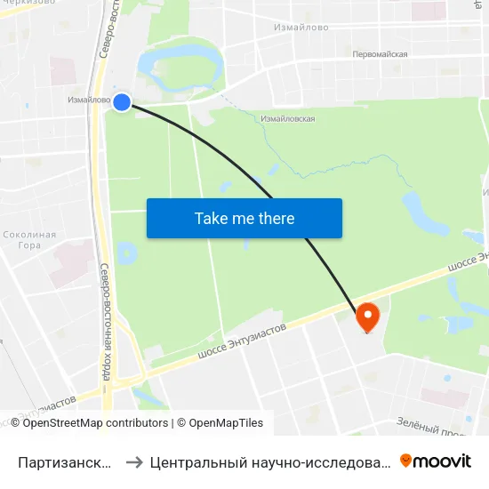 Партизанская (Partizanskaya) to Центральный научно-исследовательский институт гастроэнтерологии map