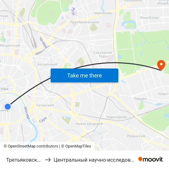 Третьяковская (Tretyakovskaya) to Центральный научно-исследовательский институт гастроэнтерологии map
