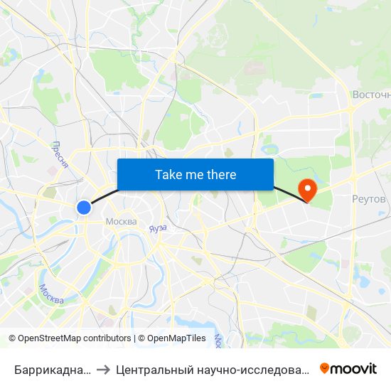 Баррикадная (Barrikadnaya) to Центральный научно-исследовательский институт гастроэнтерологии map
