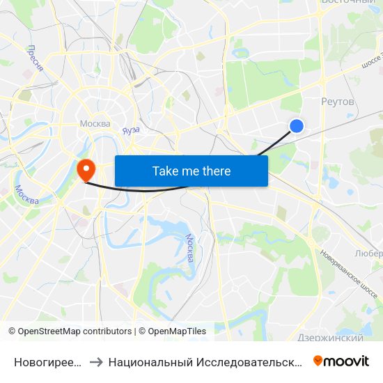 Новогиреево (Novogireevo) to Национальный Исследовательский Университет Высшая Школа Экономики map