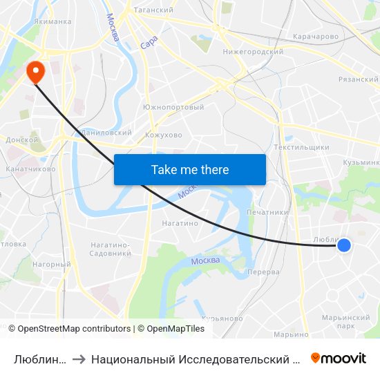 Люблино (Lyublino) to Национальный Исследовательский Университет Высшая Школа Экономики map