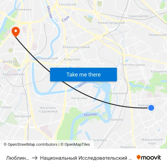 Люблино (Lyublino) to Национальный Исследовательский Университет Высшая Школа Экономики map