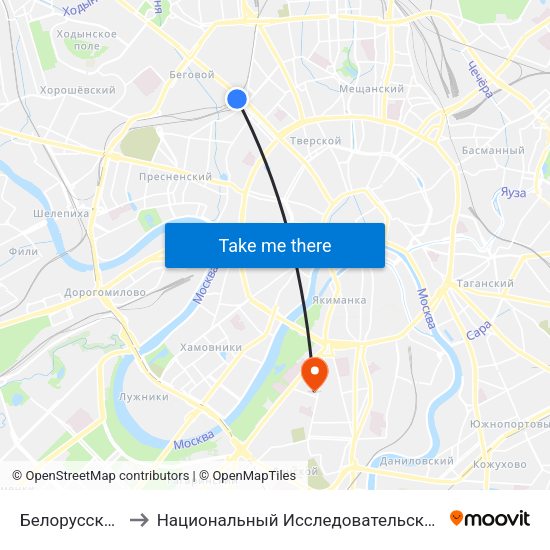 Белорусская (Belorusskaya) to Национальный Исследовательский Университет Высшая Школа Экономики map