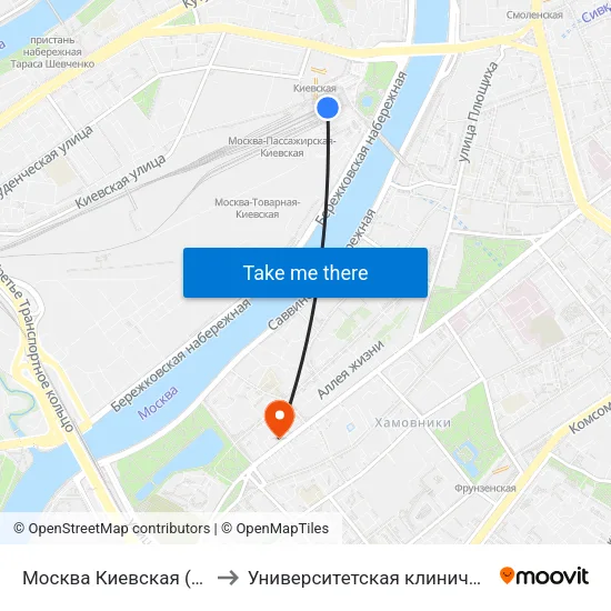 Москва Киевская (Kievsky Station) to Университетская клиническая больница №1 map