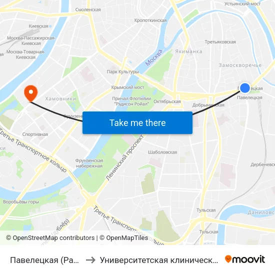 Павелецкая (Paveletskaya) to Университетская клиническая больница №1 map