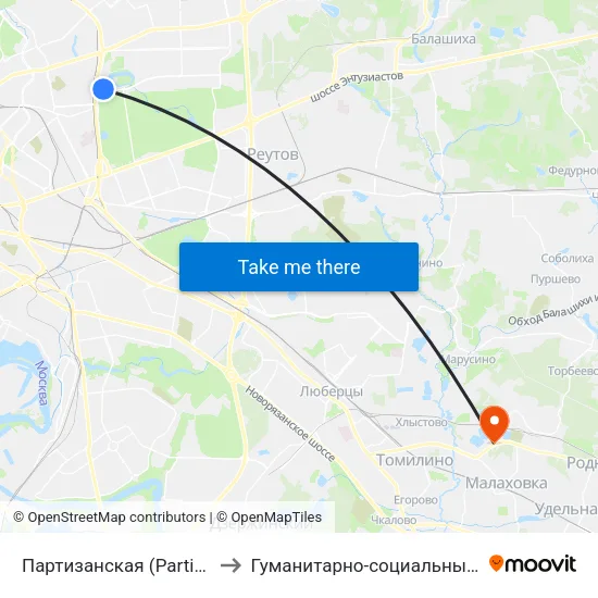 Партизанская (Partizanskaya) to Гуманитарно-социальный институт map