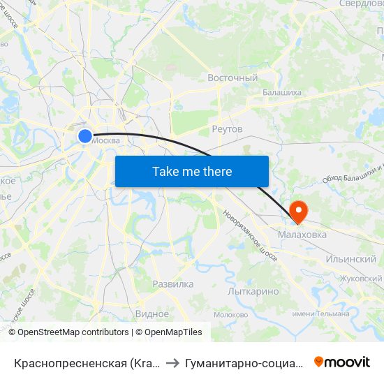 Краснопресненская (Krasnopresnenskaya) to Гуманитарно-социальный институт map