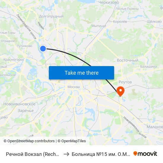 Речной Вокзал (Rechnoy Vokzal) to Больница №15 им. О.М. Филатова map