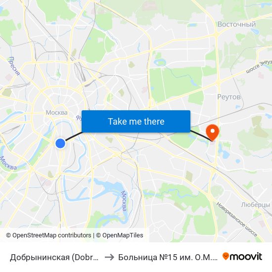 Добрынинская (Dobryninskaya) to Больница №15 им. О.М. Филатова map