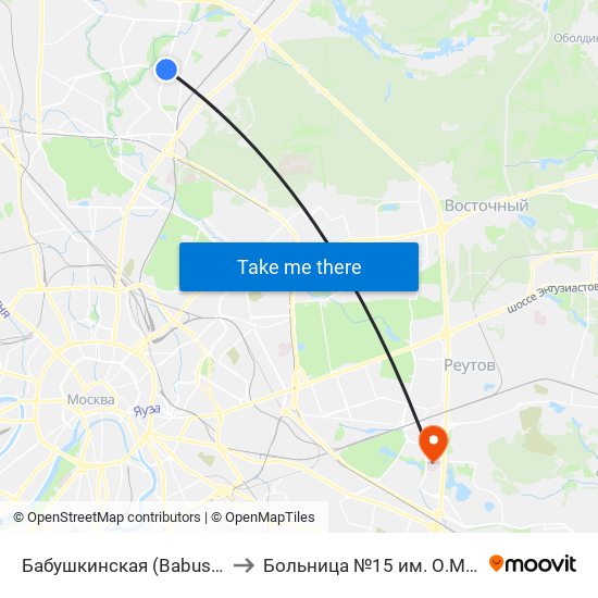 Бабушкинская (Babushkinskaya) to Больница №15 им. О.М. Филатова map