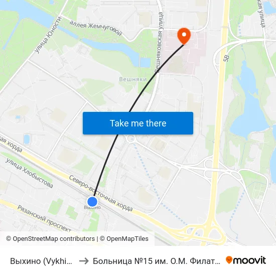 Выхино (Vykhino) to Больница №15 им. О.М. Филатова map